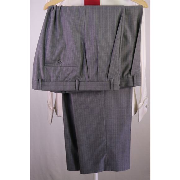 Samuelsohn Gray w/ Purple Pinstripe Super 150's Wool 2-Btn Suit + 2 Pants 41L - Picture 9 of 9